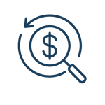 Create a sleek highend minimal line graphic icon that embodies the concepts of reviewing and the revenue cycle The design features a sophisticated mag-1