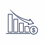 Design a sleek and modern icon featuring elegant line art in a deep JHD dark blue hue combining a stylized chart with a downwardpointing arrow to symb-1